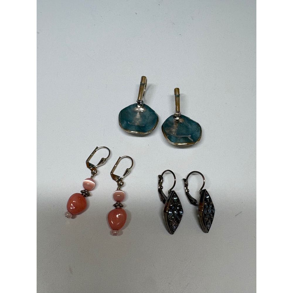 Vintage Style Earring Lot 3 Pairs Black Pink Blue Drop Dangle Leverback J764 - Picture 7 of 7
